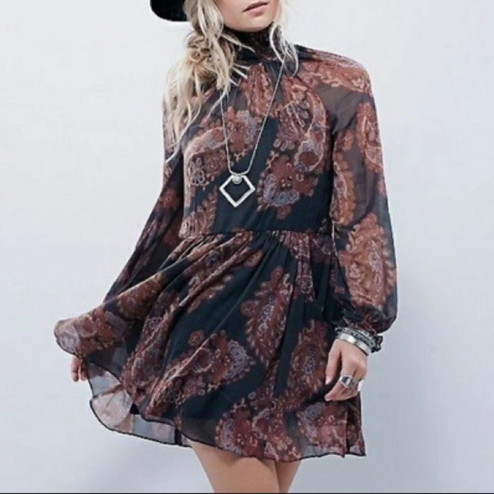 Free People Moonstruck Mini Dress Chiffon Paisley Floral Women’s XS Bohemian